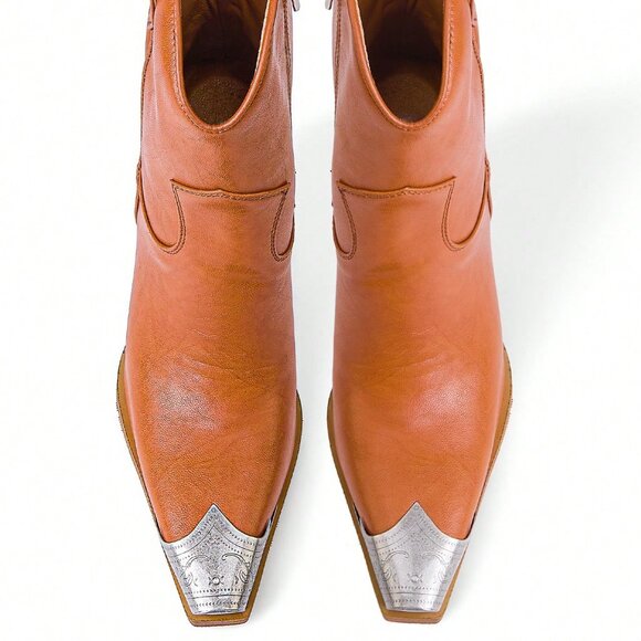 Orange Boho Women's Western Cowgirl Ankle Boots - Picture 4 of 5